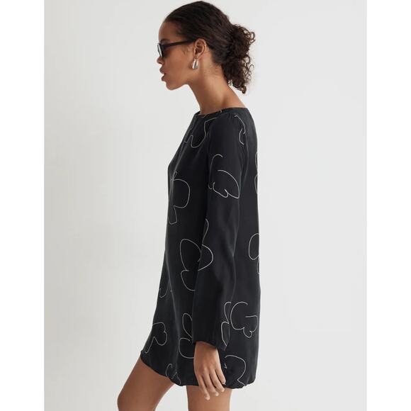 Madewell Shift Mini Dress Long Sleeve True Black Cupro Minimalist Light XXS NWT - Picture 5 of 13